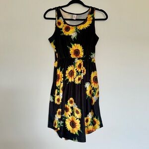 Hurley Black Dress with Sunflower Print and Pockets